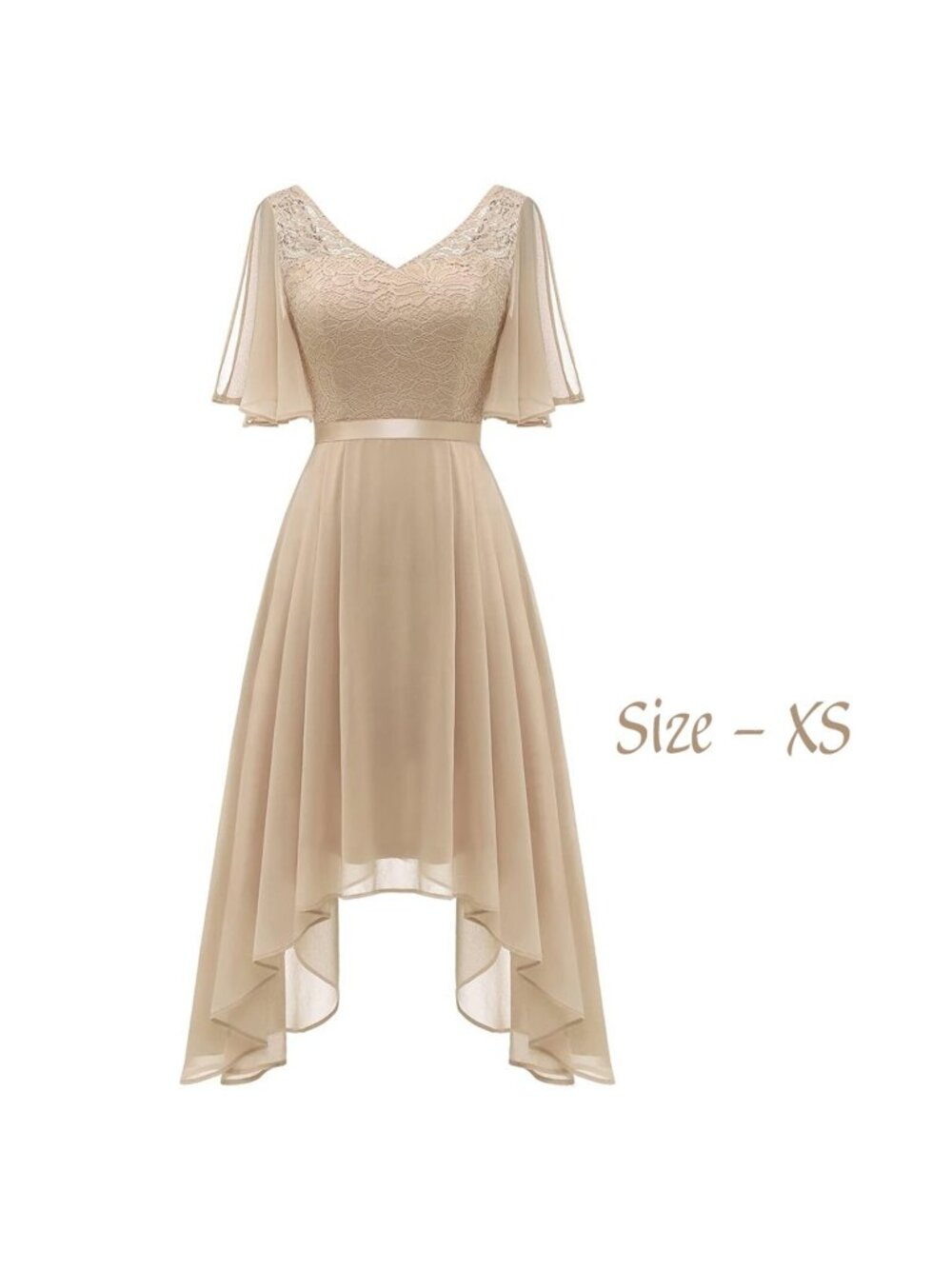 BeryLove Cocktail Dress Sleeveless High Low Prom Wedding Champagne Extra Small